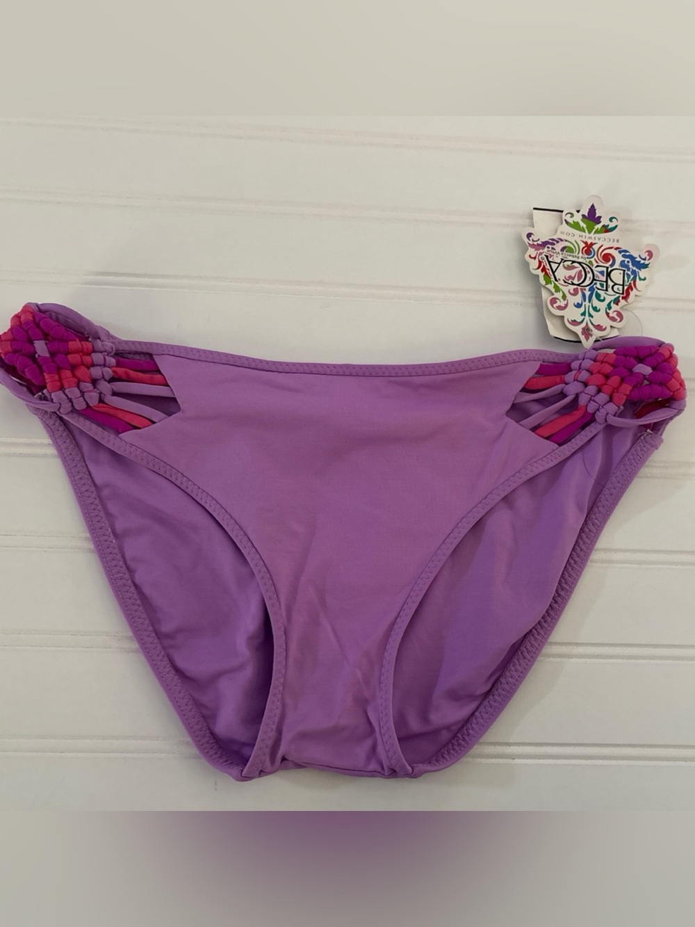 BECCA Purple Braided Basic Fit Bikini Swim Bottoms Only Womens Size Large NEW